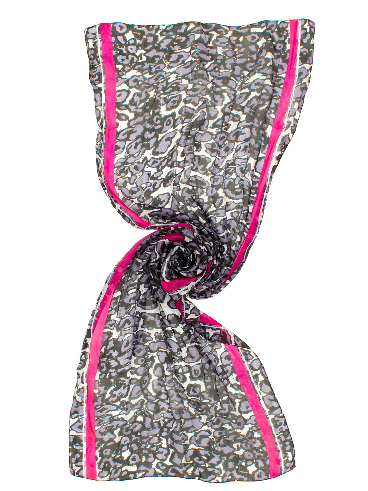 SCIARPA SETA STAMPA ANIMAL E BANDE FLUO 50X180 CM MADE IN INDIA - BLACK/PINK